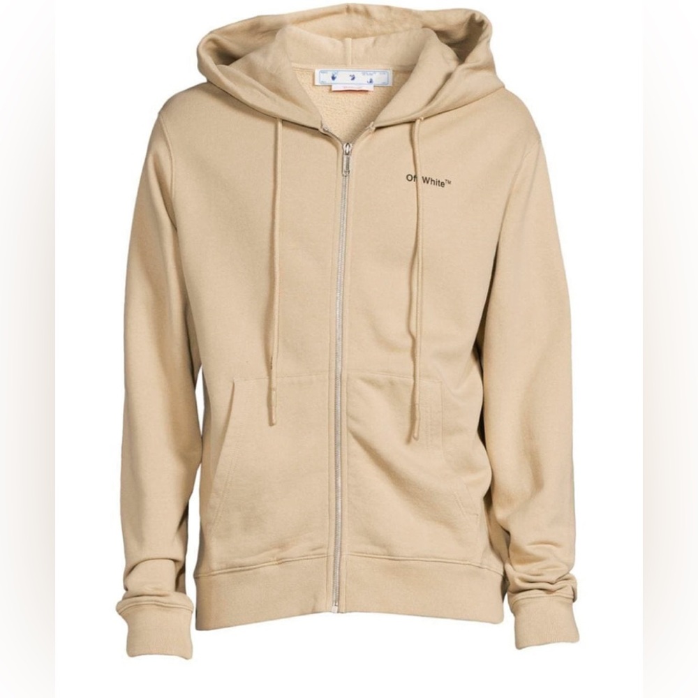 Off White Mens  Caravag Arrow Slim Zip Hod Dark Sand Black Logo Sz S